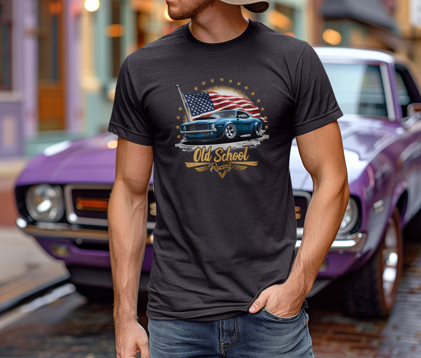 Classic American Muscle Car T-Shirt, Old School Racing. Creating a vintage retro designed shirt for car lovers of all ages!